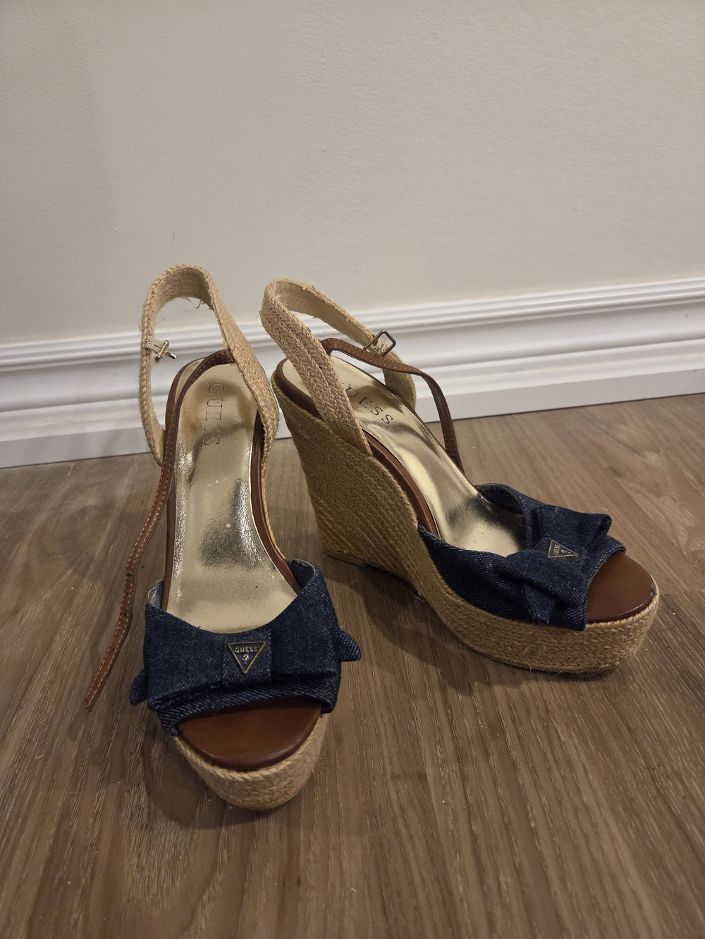 Denim Bow Guess Wedge Sandals